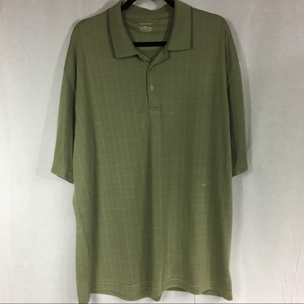 Consensus Size XLT Olive green polo Shirt short sleeve 3 button poly blend